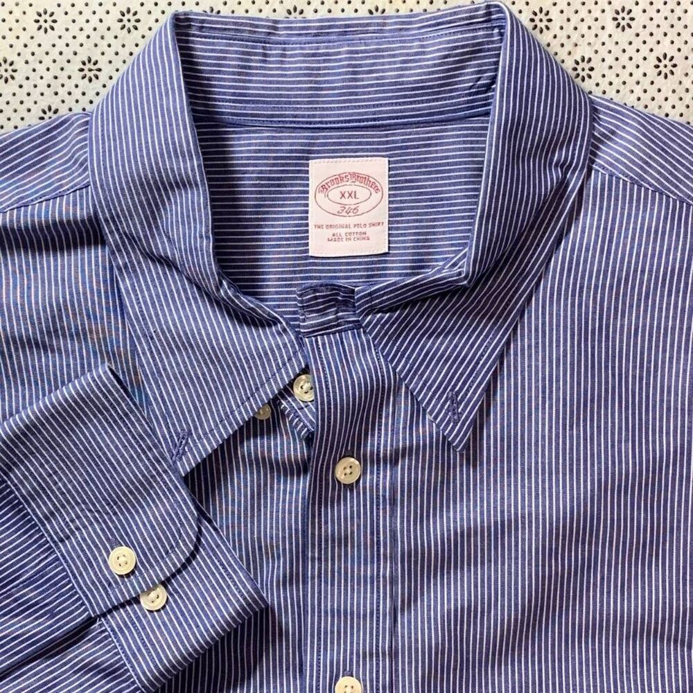 Brooks Brothers 346 Original Polo Shirt XXL Blue Stripe All Cotton Button